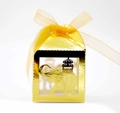Golden laser-cut candy box with elephant pattern and ribbon bow for wedding favors - Reflective Gold