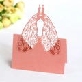 Pink laser-cut peacock place card made of premium pearlescent paper for weddings - Pink