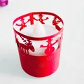 Rote Weihnachts-Papierhülle mit Schneemann und Elch Laser-Schnitt für LED-Kerzen - Perlrot