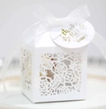White laser-cut rose gift box with silk ribbon and gold Thank You gift tag - White (With Tag)
