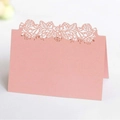 Pink laser-cut rose hollow place card with pearlescent finish and V-fold standing design - Pink