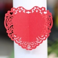 Elegant red heart laser-cut paper napkin ring for wedding and banquet table decor - Pearlescent Red
