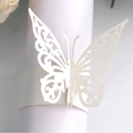 Laser cut pearl white butterfly paper napkin ring with intricate floral hollow design - Ivory