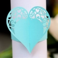 Light blue heart-shaped laser-cut paper napkin ring with floral vine pattern - Tiffany Blue