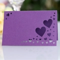 Purple laser-cut heart place card with intricate butterfly hollow-out design for weddings - Dark Purple