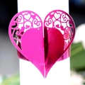 Pink heart laser-cut napkin ring holder with hollow floral patterns for wedding - Reflective Rose Red