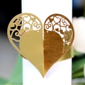 Champagne gold mirror heart napkin ring with laser-cut hollow pattern for wedding - Mirror Gold