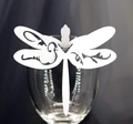 White laser cut dragonfly paper card for wedding glass decoration and table setting - White