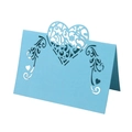 Sky blue laser-cut heart place card for weddings with elegant scroll pattern - Tiffany Blue