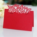 Elegant red 3D butterfly laser cut place cards made of premium pearlescent paper - Pearlescent Red