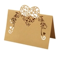 Brown kraft paper wedding place card featuring laser-cut heart design and V-fold stand - Gold