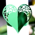 Green heart laser cut napkin ring with glossy finish and intricate hollow pattern - Mirror Dark Green