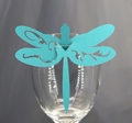 Laser-cut cyan dragonfly paper place card for wedding glass and table decoration - Tiffany Blue