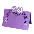 Purple laser-cut heart place card in glitter paper for wedding table decor - Dark Purple