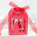 Boîte de dragées rouge découpée au laser en papier perlé avec ruban élégant - Rouge Perlé