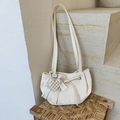 Cream white shoulder bag with bow, lace trim and pearl heart pendant decoration - Cream White With Pendant