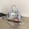 Borsa bowling argento metallizzato con toppa a cartone animato e tracolla regolabile - Argento Senza Ciondolo
