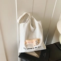 Weiße Canvas-Einkaufstasche mit I've always is the best Aufdruck und Plüschtier-Anhänger - Gebrochenes Weiß
