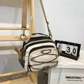 Multifunctional crossbody hiking bag in beige, black and grey mesh nylon material - Black