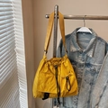 Bright yellow drawstring nylon crossbody bucket bag with functional front pocket - Yellow Without Pendant