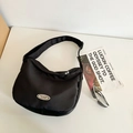 Black nylon crescent crossbody bag with adjustable wide strap and metallic zipper detail - No Pendant / Black