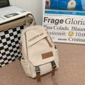 Minimalist beige canvas crossbody bag with adjustable buckles and branded leather patch - Khaki