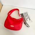 Vibrant red nylon crossbody dumpling bag with wide adjustable strap and brand logo - No Pendant / Red