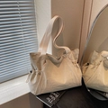 Beige oversized nylon tote bag with drawstring side details and wide shoulder straps - Off-white