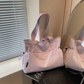 Minimalist light purple nylon tote bag with drawstring side pockets and wide strap - Purple