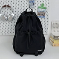 Lightweight black drawstring backpack with front pocket and buckle straps for sports - Black