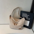 Sac cabas beige en toile polyvalent avec deux poches zippées et bandoulière large réglable - Blanc Cassé