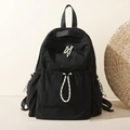 Sac à dos décontracté en nylon noir minimaliste avec fermeture à cordon et détail corde - Noir