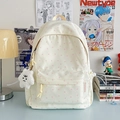 Cremeweißer Rucksack mit rosa Sternen und Plüsch-Wolkenanhänger auf Schreibtisch - Rosa Stern Mit Anhänger