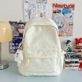 Cremeweißer Rucksack mit blauen Sternmustern und gelbem Kordelzug-Detail - Blauer Stern Mit Anhänger