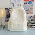 Cream canvas backpack with pink star patterns and spacious compartments for daily use - Pink Star Without Pendant