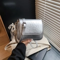 Chic silver crossbody bag with metallic crinkle texture and delicate pearl charm - Silver (With Pendant)