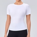 Slim fit white short sleeve sports T-shirt with crew neck for women yoga and fitness - White