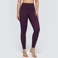 Leggings da yoga a vita alta in viola scuro, tessuto elastico opaco per fitness - S / Prugna Viola