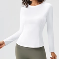 Women's tight-fitting white long sleeve yoga top with breathable elastic fabric - S / Tops / White