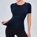 T-shirt de yoga bleu marine hautement élastique avec coupe ajustée et col rond - S / Bleu Marine