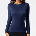 Slim fit long sleeve navy blue yoga top made of high elastic quick-dry fabric - S / Tops / Navy Blue