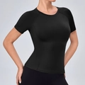 T-shirt de yoga noir ajusté à manches courtes pour femme en tissu respirant doux - S / Noir