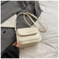 Petit sac bandoulière beige pour téléphone en cuir plissé avec des détails argentés - Blanc Sans Pendentif