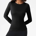 Women's black slim fit long sleeve yoga top with high elastic quick dry fabric - S / Tops / Black
