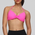 Hot pink halter neck sports bra with ruched front and thin straps for fitness - S / Berry Red