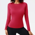 Women's slim fit long sleeve yoga top in vibrant magenta moisture-wicking fabric - S / Tops / Red
