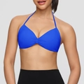 Halter-neck sports bra in royal blue with center ruching and supportive fit - S / Bright Blue