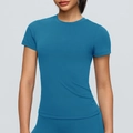 Maglietta da yoga blu pavone slim fit in tessuto traspirante ad alta elasticità - S / Blu Mare Profondo