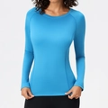 Women sky blue long sleeve yoga top with moisture wicking high stretch fabric - Lake Blue