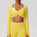 Top de yoga amarillo de manga larga con ribete en contraste y leggings a juego - S / Amarillo Dorado